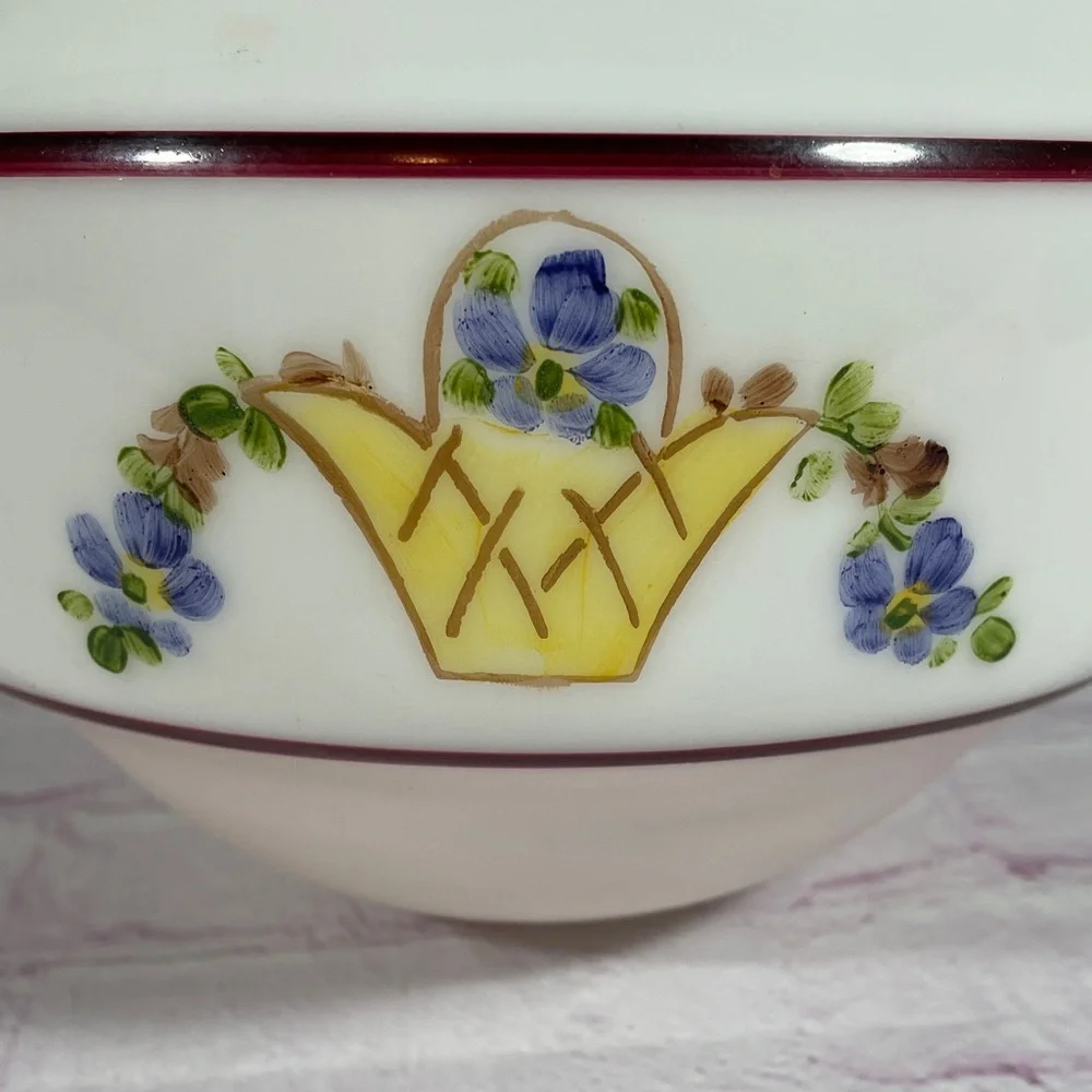 Vintage White Milk Glass Hand Painted Ceiling Light Shade